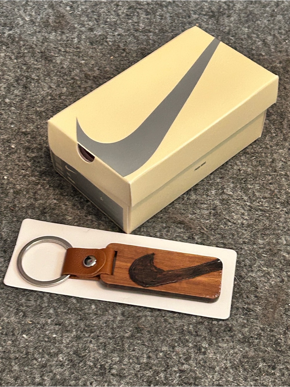 Nike Mini Shoe Box for Gift cards with Custom Woodburned Keychain.